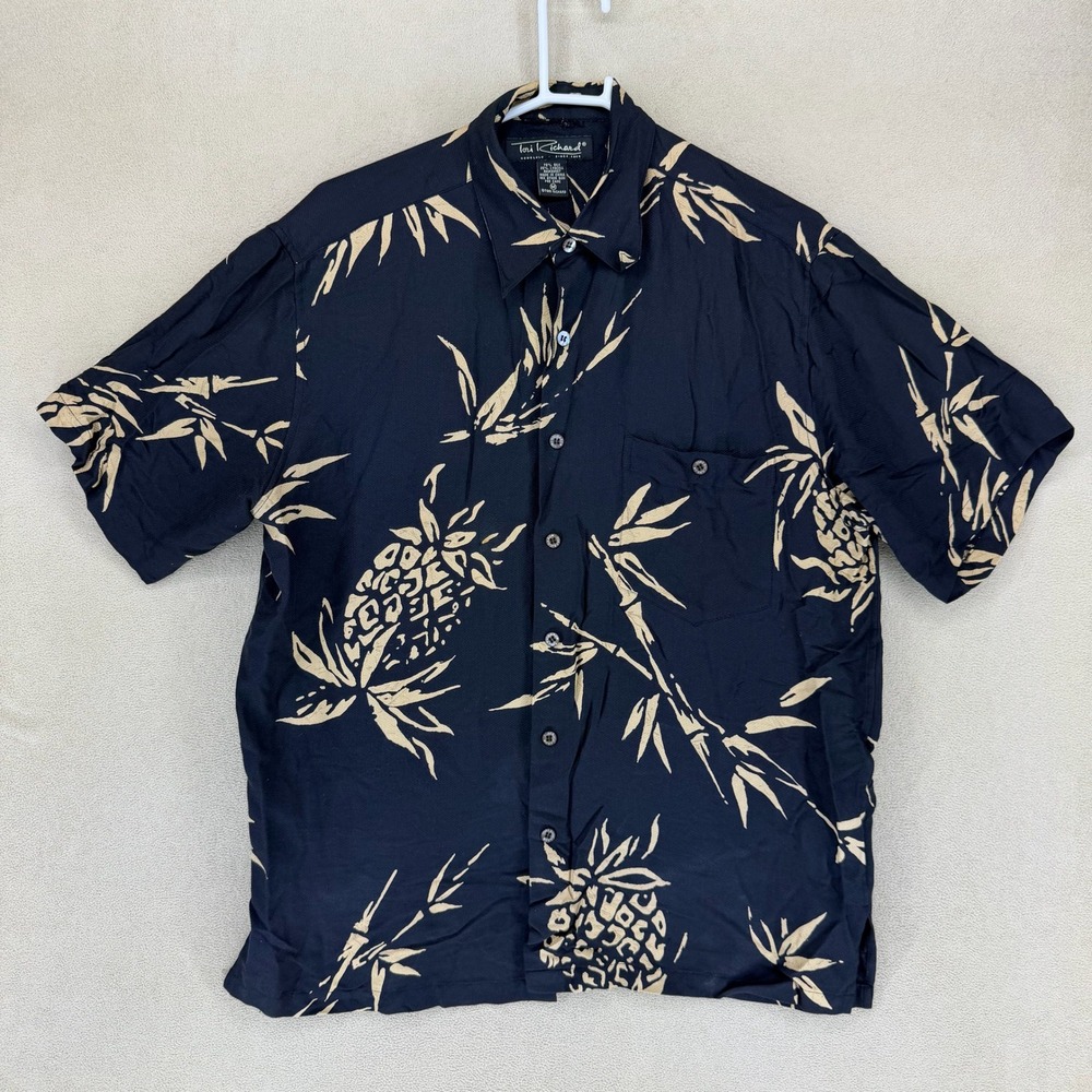 Tori Richard Honolulu Mens M Silk Lyocell Pineapple Bamboo Print Button Up Shirt